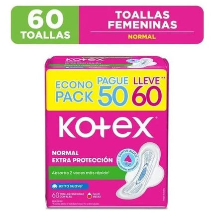 TOALLA FEMENINA KOTEX NORMAL TELA C-A 60 UNID