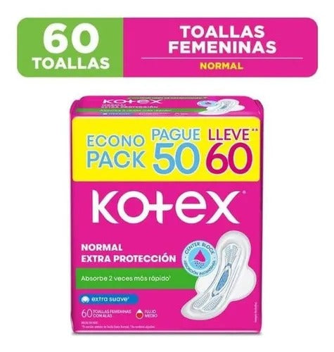 TOALLA FEMENINA KOTEX NORMAL TELA C-A 60 UNID