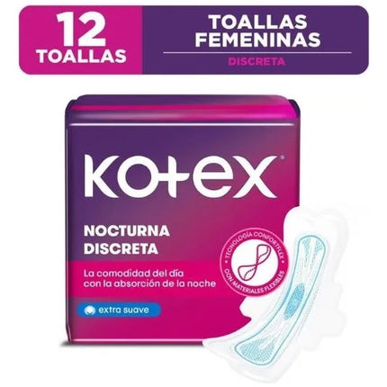 Kotex Toallas Femeninas Nocturnas Tela C-A – Ultra Flujo 12 ud