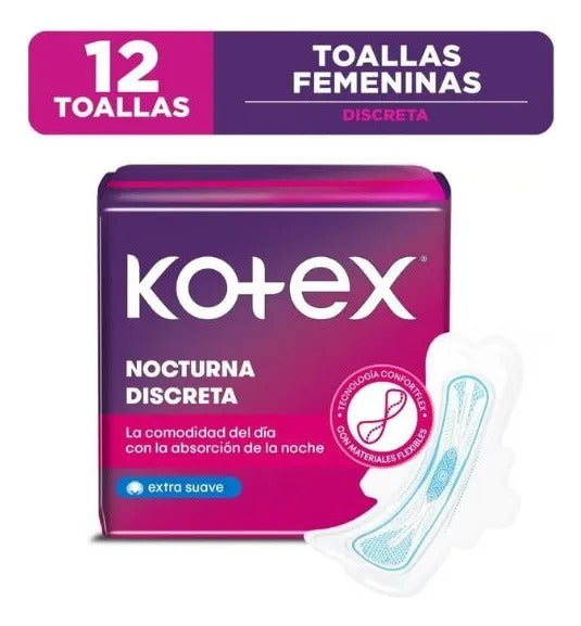 Kotex Toallas Femeninas Nocturnas Tela C-A – Ultra Flujo 12 ud