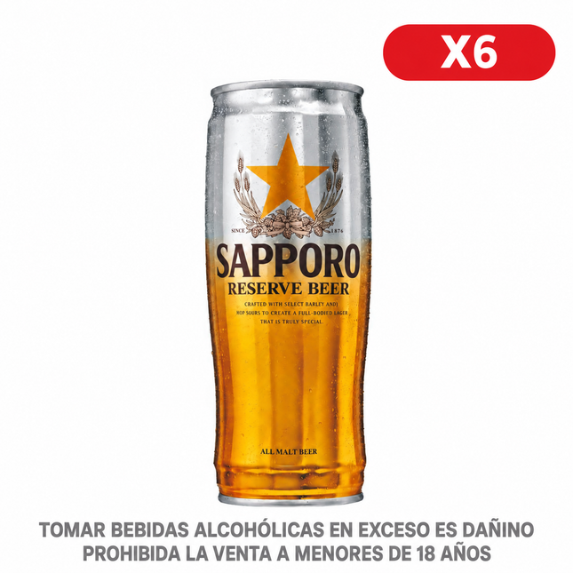 Six Pack Cerveza Sapporo Reserve Lager Lata 650 ml