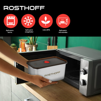 Set de 2 Contenedores Rosthoff de Acero Inoxidable 1,5 L – Herméticos, Microondas y Lavavajillas