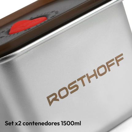 Set de 2 Contenedores Rosthoff de Acero Inoxidable 1,5 L – Herméticos, Microondas y Lavavajillas