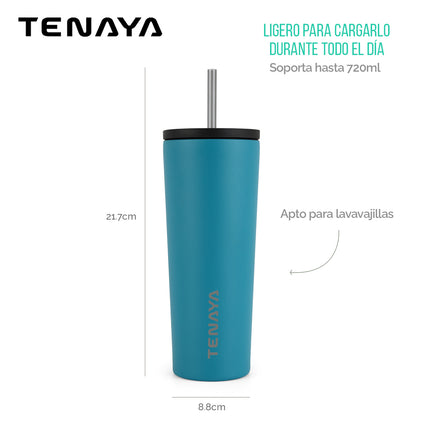 Botella Tenaya Sonoma 720 ml – Acero Inoxidable, Tapa Antiderrames y Cañita BPA-Free