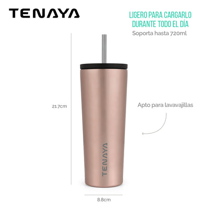 Botella Tenaya Sonoma 720 ml – Acero Inoxidable, Tapa Antiderrames y Cañita BPA-Free