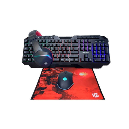 Kit gamer 4 en 1 Halion teclado + mouse + audífonos + mouse pad