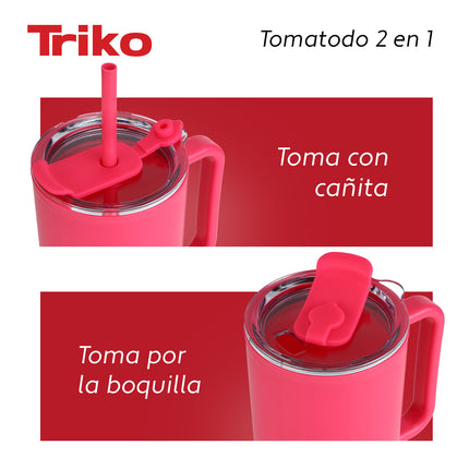 Tomatodo TRIKO Doble Pared 1,2 L Coral – Aislamiento Térmico, Asa Ergonómica y Cañita Antiderrames