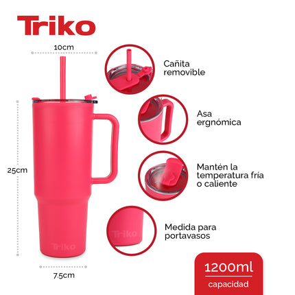 Tomatodo TRIKO Doble Pared 1,2 L Coral – Aislamiento Térmico, Asa Ergonómica y Cañita Antiderrames