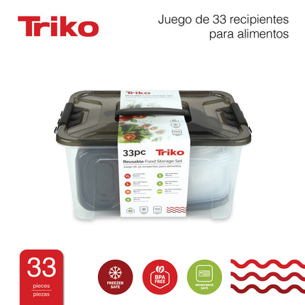 Set x33 Contenedores Plástico TRIKO – Herméticos, BPA Free, Apilables y Aptos Microondas