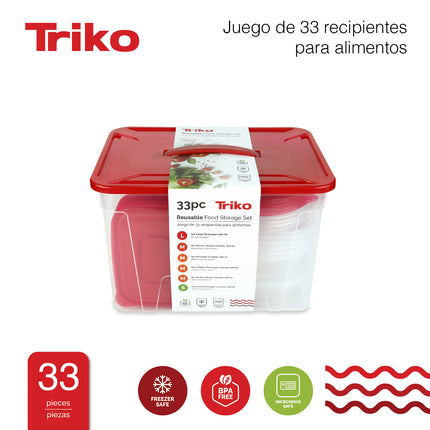 Set x33 Contenedores Plástico TRIKO – Herméticos, BPA Free, Apilables y Aptos Microondas y Lavavajillas