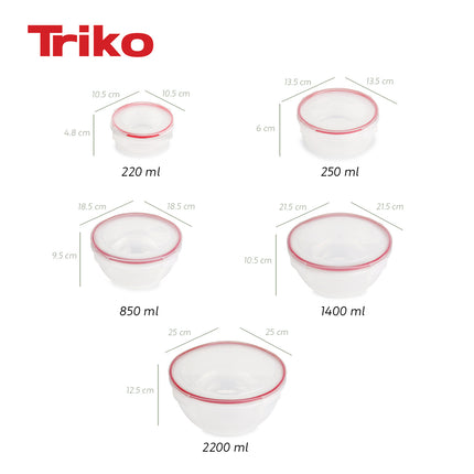 Set x5 Bowls Plástico TRIKO – Herméticos, BPA Free, Aptos Microondas y Lavavajillas