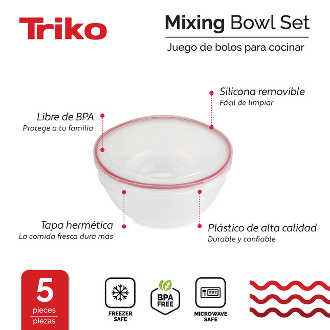 Set x5 Bowls Plástico TRIKO – Herméticos, BPA Free, Aptos Microondas y Lavavajillas