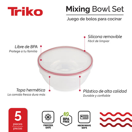 Set x5 Bowls Plástico TRIKO – Herméticos, BPA Free, Aptos Microondas y Lavavajillas