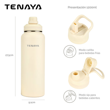 Botella Tenaya Tahoe 1200 ml – Acero Inoxidable Doble Pared al Vacío con 2 Tapas Intercambiables