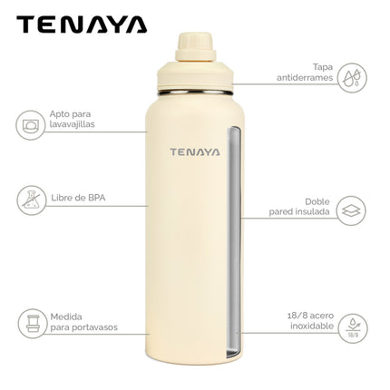 Botella Tenaya Tahoe 1200 ml – Acero Inoxidable Doble Pared al Vacío con 2 Tapas Intercambiables