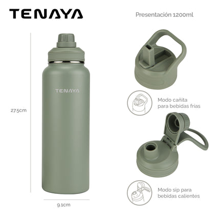 Botella Tenaya Tahoe 1200 ml – Acero Inoxidable Doble Pared al Vacío con 2 Tapas Intercambiables