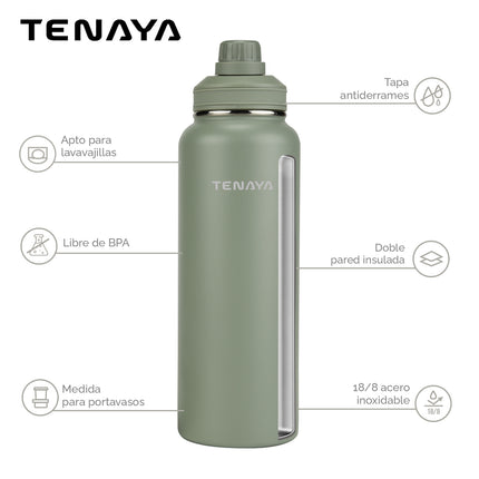 Botella Tenaya Tahoe 1200 ml – Acero Inoxidable Doble Pared al Vacío con 2 Tapas Intercambiables