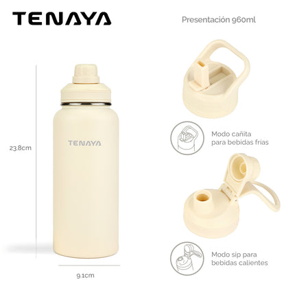 Botella Tenaya Tahoe 960 ml – Acero Inoxidable Doble Pared al Vacío con 2 Tapas