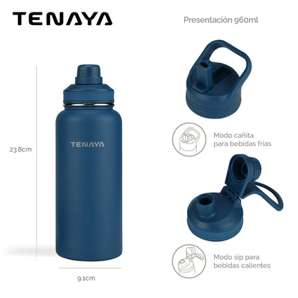 Botella Tenaya Tahoe 960 ml – Acero Inoxidable Doble Pared al Vacío con 2 Tapas