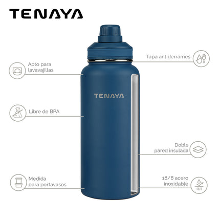 Botella Tenaya Tahoe 960 ml – Acero Inoxidable Doble Pared al Vacío con 2 Tapas