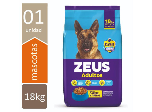 Zeus Adultos Todas las Razas Sabor Carne – Alimento Seco para Perros 18kg