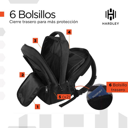 Mochila Laptop Phantom 25 L Impermeable con USB 3.0 y 7 Bolsillos Organizadores Negro