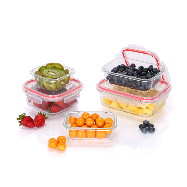 Set x5 Recipientes TRIKO Vidrio Borosilicato – Herméticos, BPA Free y Apto Microondas