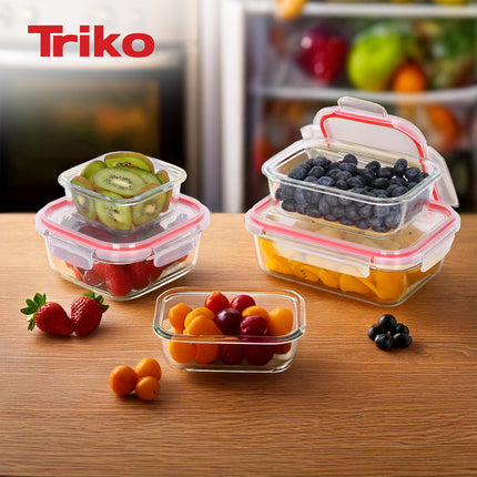 Set x5 Recipientes TRIKO Vidrio Borosilicato – Herméticos, BPA Free y Apto Microondas