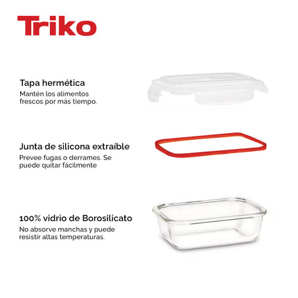 Set x5 Recipientes TRIKO Vidrio Borosilicato – Herméticos, BPA Free y Apto Microondas