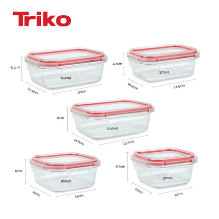 Set x5 Recipientes TRIKO Vidrio Borosilicato – Herméticos, BPA Free y Apto Microondas
