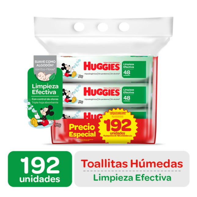 Toallitas Humedas Huggies Limpieza Efectiva Fourpack 192 unid