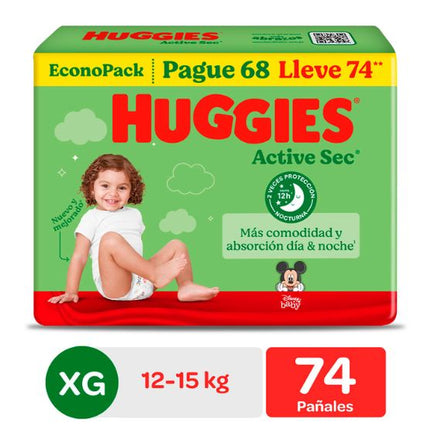 Pañal Huggies Active Sec Bigpack Talla Xg 74 Unid