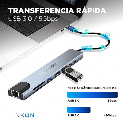 Hub Adaptador Usb Tipo C 8 En 1 Linkon Para Mac Macbook Windows