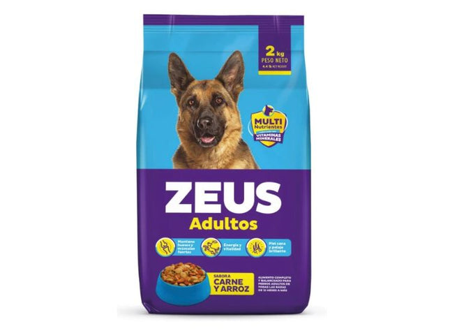 Zeus Adultos Todas las Razas Sabor Carne y Arroz – Alimento Seco para Perros 2kg