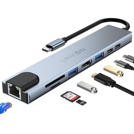 Hub Adaptador Usb Tipo C 8 En 1 Linkon Para Mac Macbook Windows