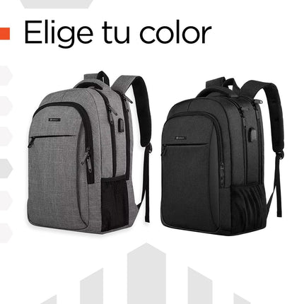 Mochila Laptop Phantom 25 L Impermeable con USB 3.0 y 7 Bolsillos Organizadores Negro