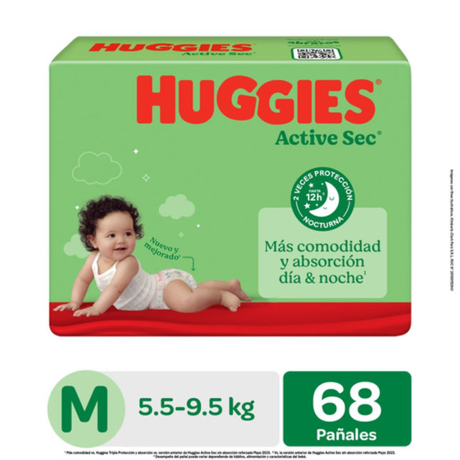 Pañal Huggies Active Sec Xpad Talla M 68 unid