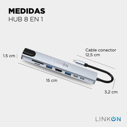 Hub Adaptador Usb Tipo C 8 En 1 Linkon Para Mac Macbook Windows