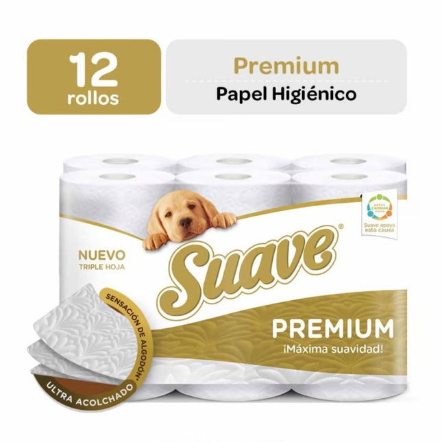 PAPEL HIGIÉNICO SUAVE PREMIUM 3P 12 UNIDS