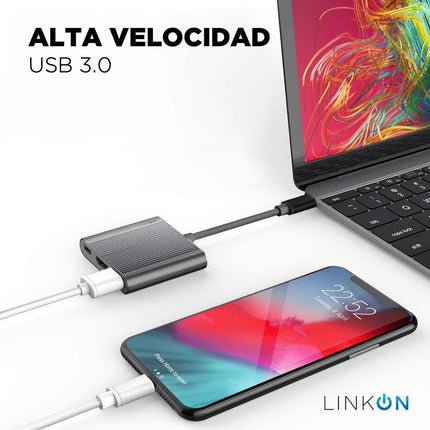 Hub USB-C 3 en 1 LinkOn – HDMI 4K@30 Hz, Carga PD 55 W y USB 3.0 5 Gbps