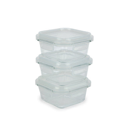 Set x3 Recipientes TRIKO Vidrio Borosilicato 310 ml – Herméticos, BPA Free, Microondas y Lavavajillas