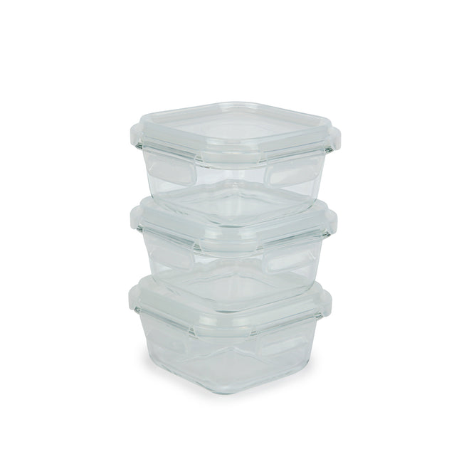 Set x3 Recipientes TRIKO Vidrio Borosilicato 310 ml – Herméticos, BPA Free, Microondas y Lavavajillas