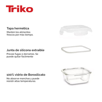 Set x3 Recipientes TRIKO Vidrio Borosilicato 310 ml – Herméticos, BPA Free, Microondas y Lavavajillas
