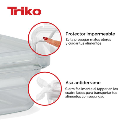 Set x3 Recipientes TRIKO Vidrio Borosilicato 310 ml – Herméticos, BPA Free, Microondas y Lavavajillas