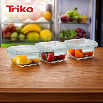 Set x3 Recipientes TRIKO Vidrio Borosilicato 310 ml – Herméticos, BPA Free, Microondas y Lavavajillas