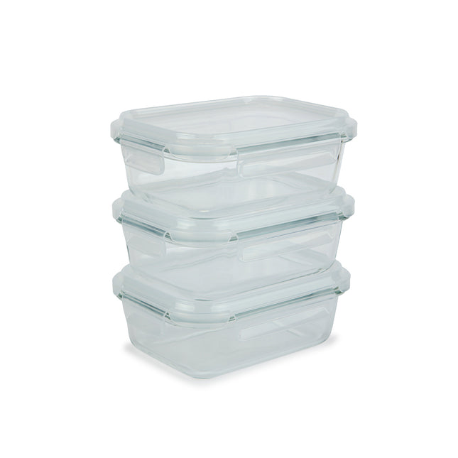 Set x3 Recipientes TRIKO Vidrio Borosilicato 630 ml – Herméticos, BPA Free, Microondas y Lavavajillas