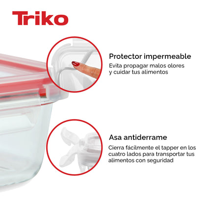 Set x3 Recipientes TRIKO Vidrio Borosilicato 630 ml – Herméticos, BPA Free, Microondas y Lavavajillas