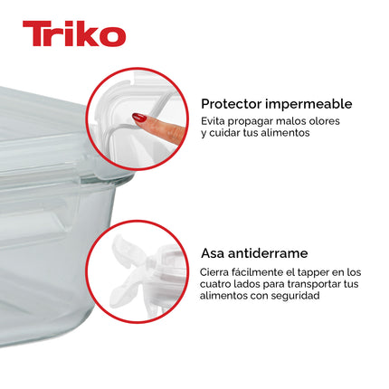 Set x3 Recipientes TRIKO Vidrio Borosilicato 800 ml – Herméticos, BPA Free y Apto Microondas