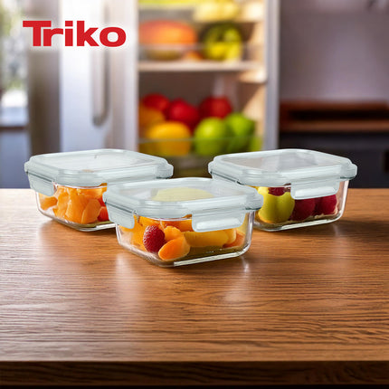 Set x3 Recipientes TRIKO Vidrio Borosilicato 800 ml – Herméticos, BPA Free y Apto Microondas
