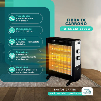 Estufa Eléctrica Fibra de Carbono Kendal KNSB-220 Negra